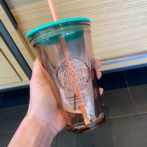 Starbucks Pink/Green Glass Cup